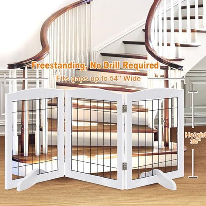 LZRS 3-Panel Freestanding Adjustable Wooden Dog Gate—30" Tall Foldable Pet - Image 2