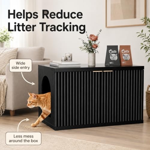 Homhedy Cat Litter Box Enclosure, Modern Fluted Accent - Image 4