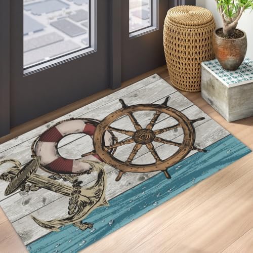 Giwawa Nautical Anchor Bath Rug Coastal Boat Bathtub Mat Extra Absorbent - Image 5