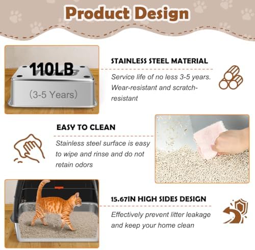 Vivifying XL Stainless Steel Cat Litter Box - Image 6