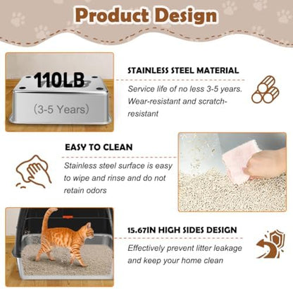 Vivifying XL Stainless Steel Cat Litter Box - Image 6