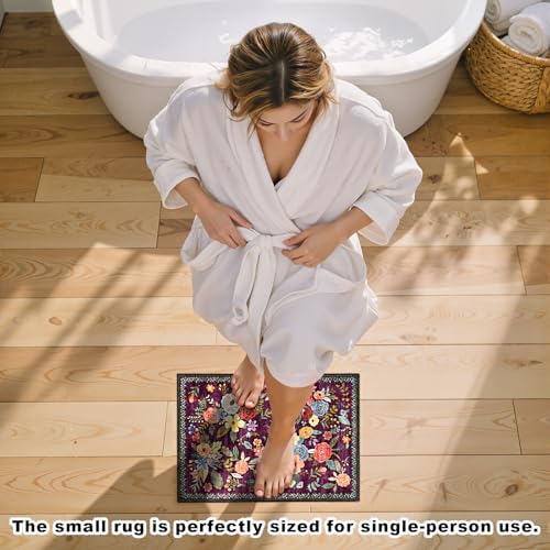 24x17 Inch Door Mat Indoor Entrance, Floral Area Rug Non Slip Purple - Image 2