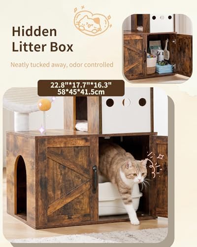 Heybly Cat Tree with Litter Box Enclosure, Modern 64" Hidden Tower HCT105SR - Image 2