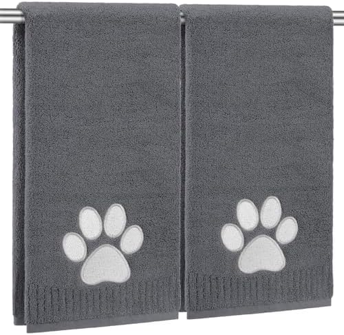 SmoothNovelty 2 Pcs Dog Paw Hand Towels Grey Bathroom Decor 14x29 Inch by SmoothNovelty
