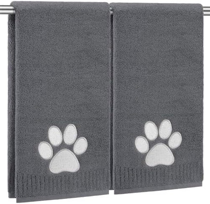 SmoothNovelty 2 Pcs Dog Paw Hand Towels Grey Bathroom Decor 14x29 Inch by SmoothNovelty