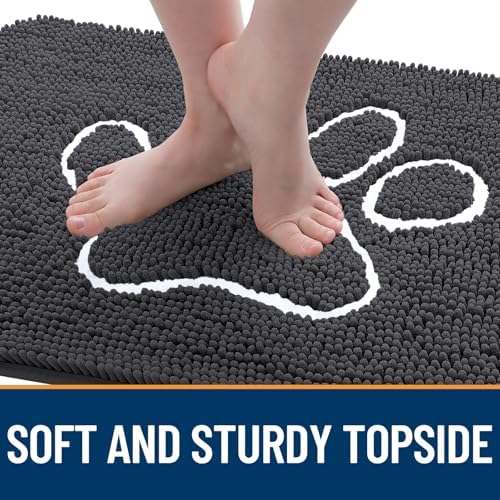 OLANLY Dog Door Mat for Muddy Paws 48x30, Paw Print Design Chenille Mud Mat - Image 4