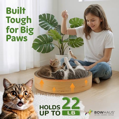 BOWHAUS Round Cat Scratcher Bed, Cardboard Scratch Pad Lounge, Reversible - Image 3