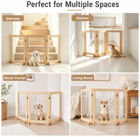 Wood Clear Dog Gate, Free Standing Pet Gates - Image 7