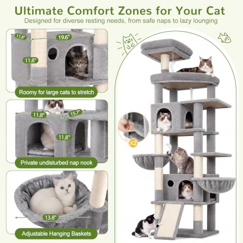 Globlazer 81in Cat Tree for Large Cats, Extra Tall Tower, Light Grey - Image 4