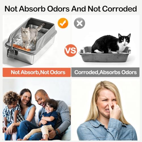 High-Sided XL Stainless Steel Cat Litter Box, Includes Scoop - Image 4