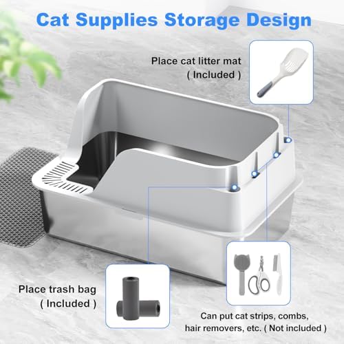 Non-Stick Stainless Steel Litter Box, XL Side Open Splash-Proof - Image 3