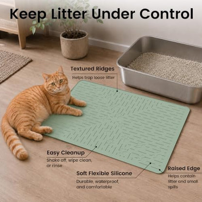 OHMO Cat Litter Mat 23.5x16 Silicone Trapping Mat Sage Green - Image 2