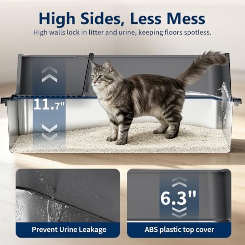Stainless Steel Cat Litter Box – 2-Pack Extra Large Open Tray, Deep Gray - Image 5