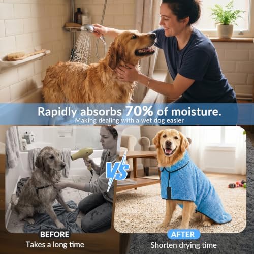 Dog Bathrobe, Super Absorbent for Small to Large Dogs, Light Blue L - Image 3