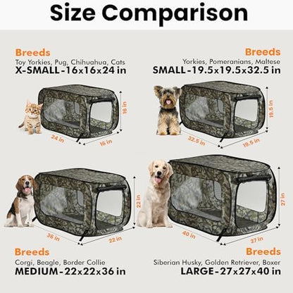 Portable Collapsible Pop Up Kennel, Camo Green - Image 3