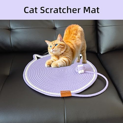 Cat Scratcher Mat 16.9'' Round Natural Cotton Rope Double-Sided - Image 3