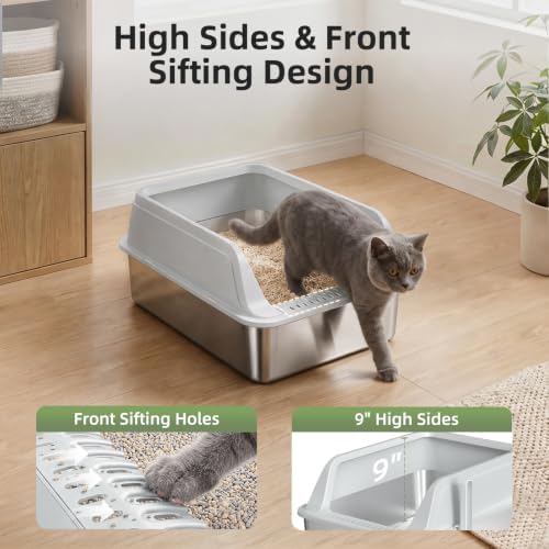 FURTIME Stainless Steel Cat Litter Box - Image 4