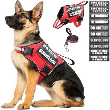 Service Dog Vest Harness and Leash Set+10 Patches, No Pull&Adjustable by MOOGROUPETSFRIEND