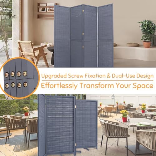 Bamboo Mesh Woven Room Divider 5.6FT, 4 Panel Folding Privacy Screen - Image 7