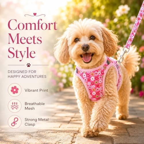 Step in Dog Harness Leash Set- All Weather Reflective No-Pull Floral Pattern - Image 4