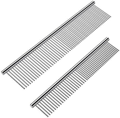 Cafhelp 2 Pack Dog Combs with Rounded Ends Stainless Steel Teeth, Cat Comb by Cafhelp