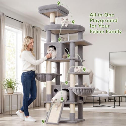 Globlazer 81in Cat Tree for Large Cats, Extra Tall Tower, Light Grey - Image 5