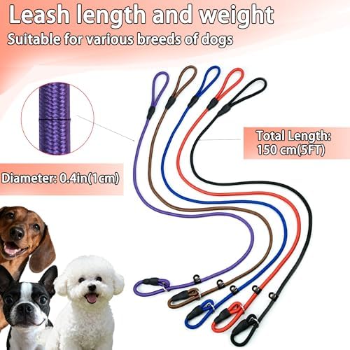 FOVRLZSE 5-Pack Dog Slip Leashes 4.6FT Nylon Training Lead, 5 Colors - Image 3