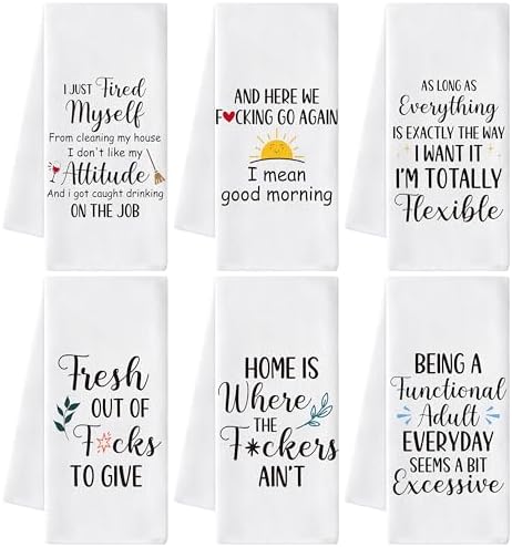 Funny Kitchen Hand Towels, 6 Pack Dish Cloths by GROBRO7
