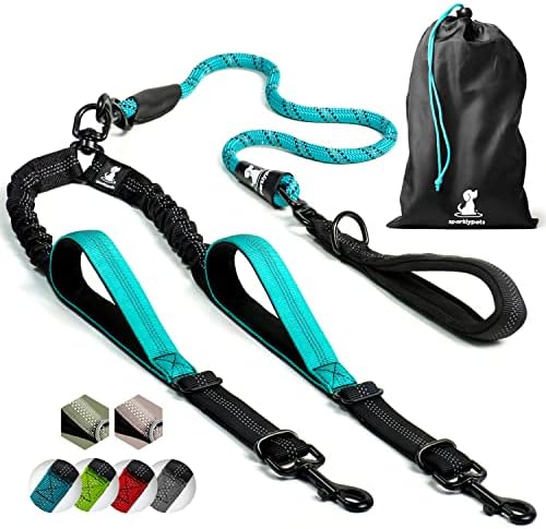 SparklyPets Double Dog Leash for 2 Dogs – Rope Bungee Dual Leash for Medium and by SparklyPets