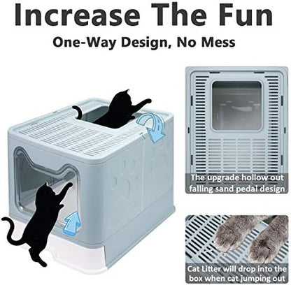 Foldable Cat Litter Box with Lid, Enclosed Potty, Large Top Entry - Image 3