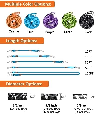 100FT Extra Long Leashes for Dog Training, Reflective Threads Check Cord Recall - Image 3