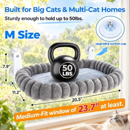 Cat Window Perch with Bird Feeder, Plush Suction Cup Window Cat Bed, M Size - Image 5