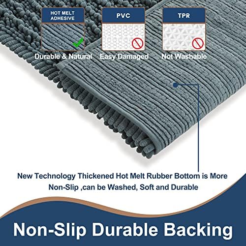 Luxury Chenille Dusty Blue Bathroom Rugs Sets 2 Piece, Thickened Hot Melt - Image 2