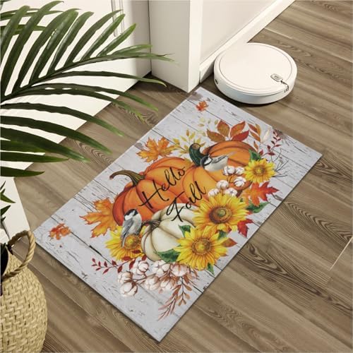 Giwawa Hello Fall Bath Rug Orange Pumpkin Bathtub Mat Non Slip Absorbent - Image 6