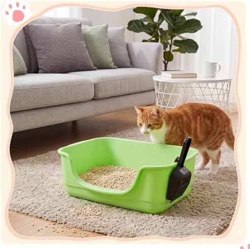Bokon 2 Pack Yellow Green Small Cat Low Entry Litter Box, Kitty Litter Pan - Image 5