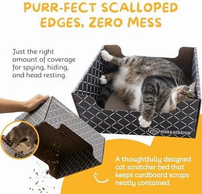 Hide & Scratch Cardboard Cat Scratcher Box & Bed Dark Grey Diamond Pad - Image 4