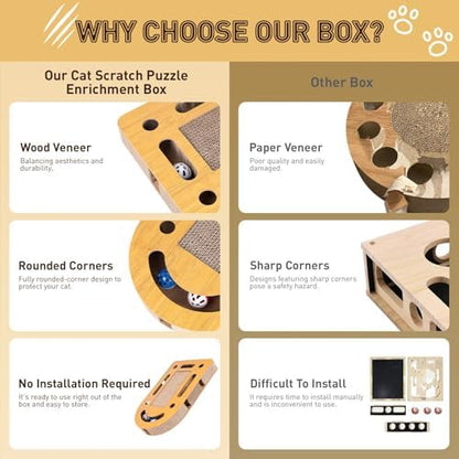 OHMU Interactive Cat Scratcher Toy, Wooden Puzzle Scratch Board - Image 4