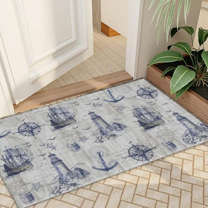 Giwawa Nautical Anchor Bath Rug Sailboat Lighthouse Soft Doormat Non Slip - Image 7