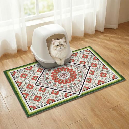 Bohemian Kitty Litter Mat 24"x17", Non-Slip Litter Box Mat, Washable Cat Litter by BLESWIN