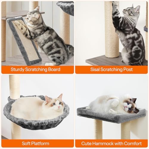 HOOBRO Cat Tree with Litter Box Enclosure, Cat Hammock, Hidden Litter Box - Image 6