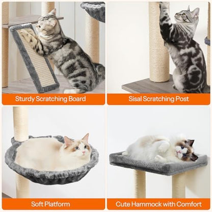 HOOBRO Cat Tree with Litter Box Enclosure, Cat Hammock, Hidden Litter Box - Image 6
