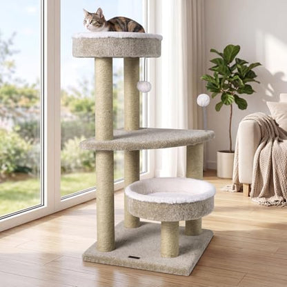 PETSITE 36-inch Modern Cat Tree, 2 Comfy Cat Beds, Interactive Hanging Ball - Image 3