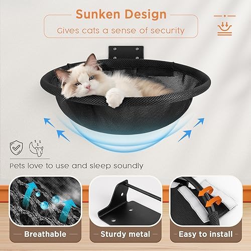 JUNSPOW Cat Hammock Wall Mounted, Foldable & Stable Cat Beds- Breathable Cat - Image 3