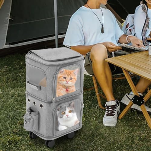 2-Tier Rolling Pet Carrier for Cats & Dogs, Removable Divider, Telescopic Handle - Image 7