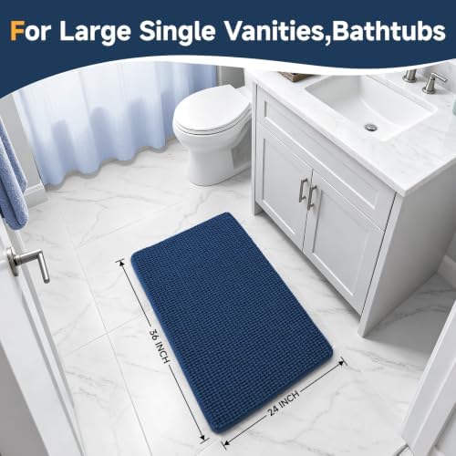 Ophanie Navy Blue Bathroom Rugs 36x24, Soft Chenille Bath Mat, Non Slip - Image 2