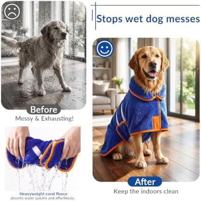 Dog Bathrobe, Super Absorbent for Small to Large Dogs, Dark Blue M - Image 2