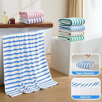 JML Microfiber Beach Towels, 4 Pack, Cabana Stripe Blue - Image 4