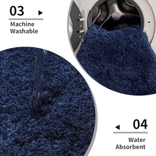 Disolla Navy Blue Bathroom Runner Rug 24x59, Soft Plush Large Bath Mat - Image 5