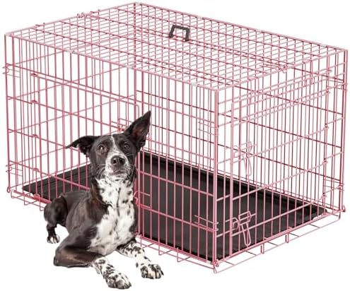 FDW | 42" Foldable Metal Dog Crate | Pink | Cage by FDW