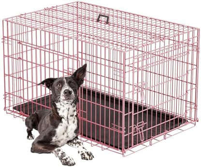 FDW | 42" Foldable Metal Dog Crate | Pink | Cage by FDW